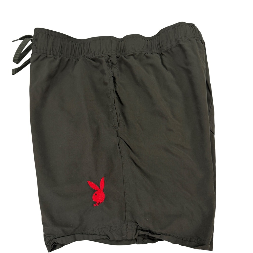 Playboy‎ x PacSun Mens Olive Green Recycled Rayon Shorts Red Bunny Logo Size M